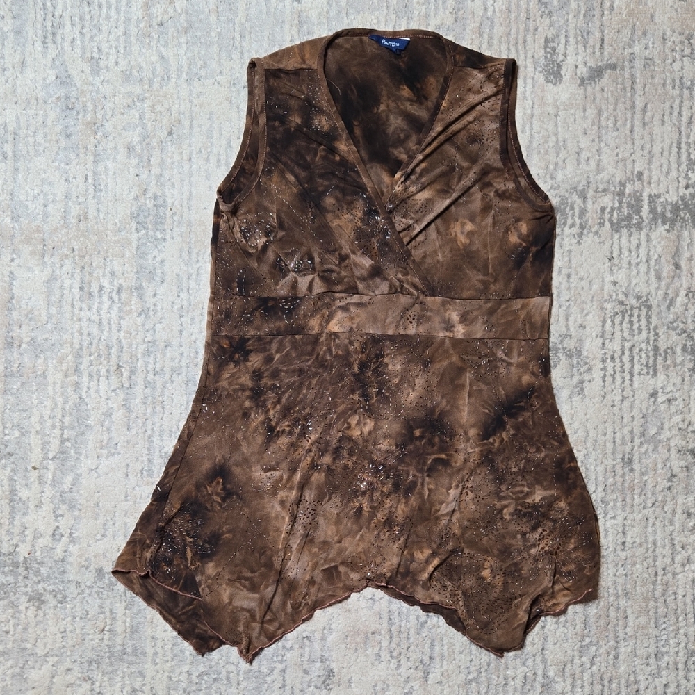 Reitmans Brown Tie-Dye Tank Top Y2K Tunic Boho Hippie Festival Sleeveless Size M